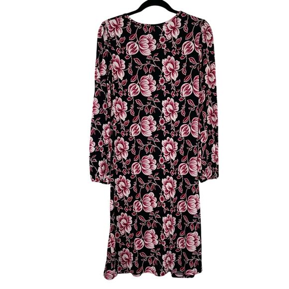 Pink Floral Front Twist Midi Stretch Textured Dress Romantic 90s Career Wear - Picture 8 of 12